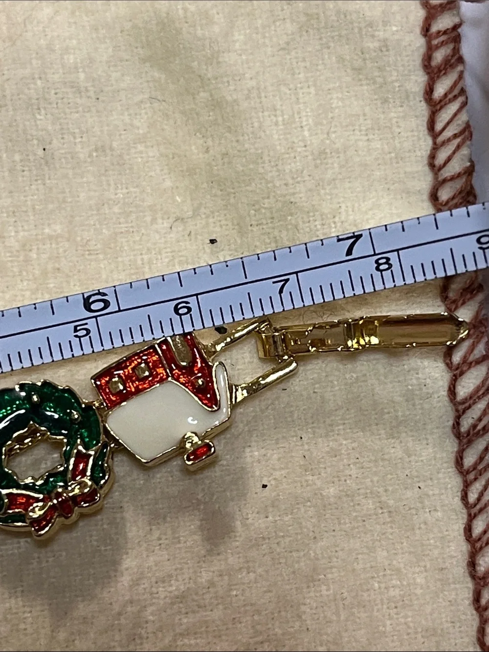 Gold-Tone Festive Charm Bracelet with Green, Red & White Enamel
